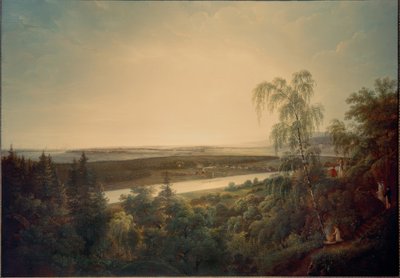 Elblandschap met uitzicht op Dresden door Johann Christian Klengel