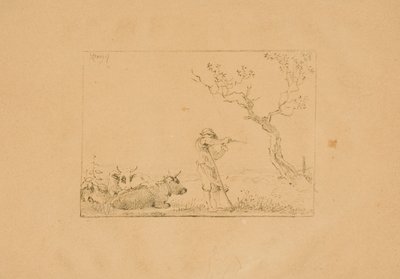 Herder die een Zeis Slijpt, met Vee door Johann Christian Klengel