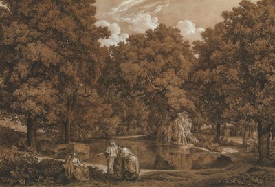 Arcadisch Landschap met Drie Figuren bij een Meer door Johann Christian Reinhart