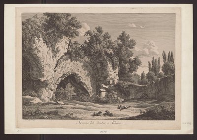 Gezicht op het theater in Albano (Herder met schapen tussen ruïnes) door Johann Christian Reinhart