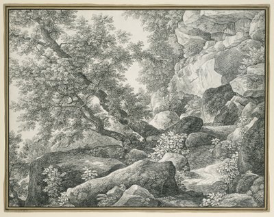 Rotslandschap met bomen door Johann Christian Reinhart