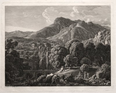 Heroïsch landschap: Landschap met stad en rivier, 1799 door Johann Christian Reinhart