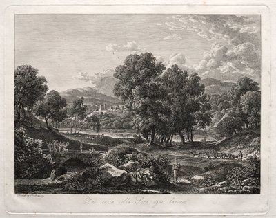 Heroïsch landschap: De herdersdans op de brug, 1792 door Johann Christian Reinhart