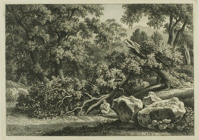 Landschap met Pan die een fluit speelt door Johann Christian Reinhart