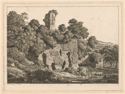 Landschap - Ruïnes van de villa van Ventidio Basso in Tivoli door Johann Christian Reinhart