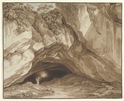 Rotsachtig landschap met jagers door Johann Christian Reinhart