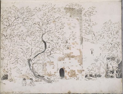 Twee tekenaars voor een kasteel achter bomen: in de Maienlust bij Wasungen door Johann Christian Reinhart