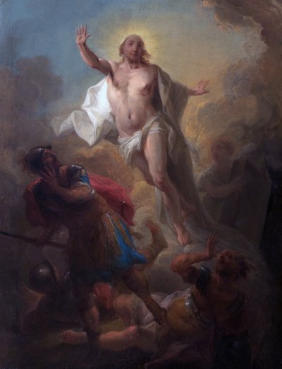 Christus verrijst uit het graf en Romeinse soldaten vluchten door Johann Christian Thomas (attr.to) Winck