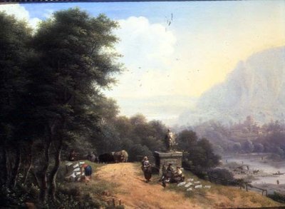 Landschap met wasvrouwen door Johann Christian Vollerdt or Vollaert