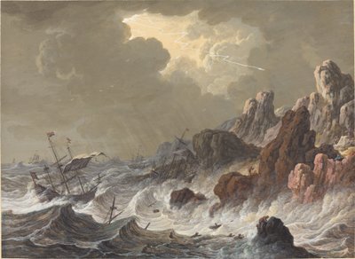 Door Storm Verwoeste Schepen op een Rotsachtige Kust door Johann Christoph Dietzsch