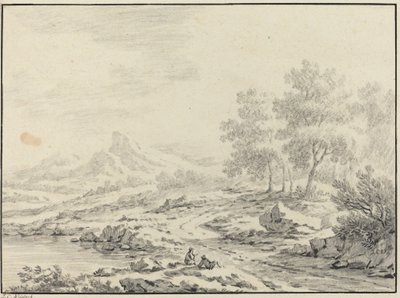 Twee Mannen Rustend bij een Meer door Johann Christoph Dietzsch
