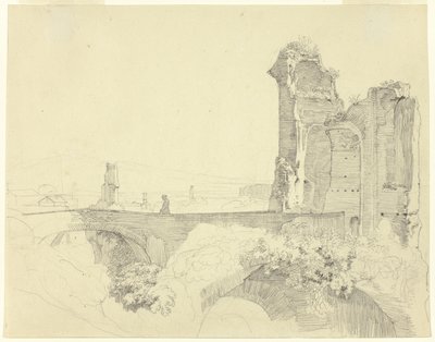 Brug en verwoeste toren door Johann Christoph Erhard