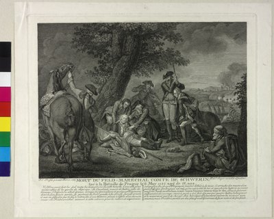 Dood van de Markgraaf Kurt Christoph von Schwerin tijdens de Slag bij Praag 1757 door Johann Christoph Frisch