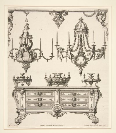 Blad uit Commodes et Lustres door Johann Christoph Hafner