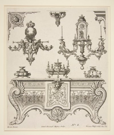 Blad met decoratieve ontwerpen door Johann Christoph Hafner