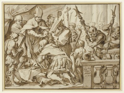 Kroning van Otto de Grote in de kerk van Sint Ambrogio, Milaan door Johann Christoph Storer