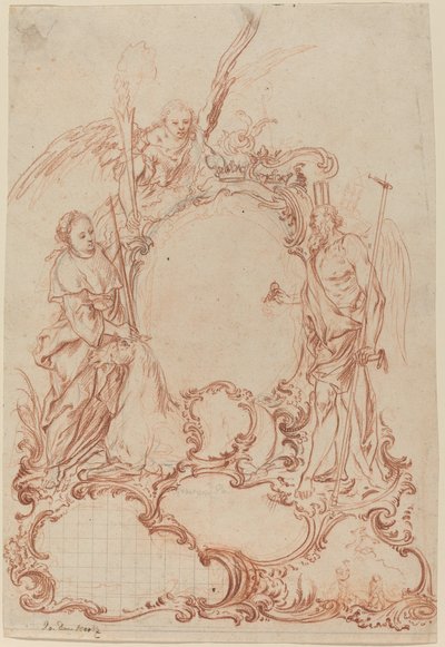 Rococo Cartouche met Allegorische Figuren door Johann Daniel Herz the Elder