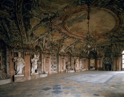Zicht op de Grote Salon van het kasteel van Weissenstein, architect Johann Dientzenhofer (1663-1726) 1714 Pommersfelden, Duitsland door Johann Dientzenhofer