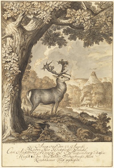 Een Hert onder een Machtige Eik door Johann Elias Ridinger