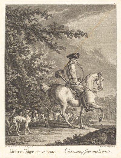 Jager met een roedel honden door Johann Elias Ridinger