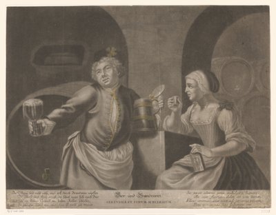 Man en vrouw drinken bier en brandewijn door Johann Elias Ridinger