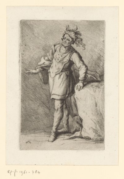Staande krijgsman met gevederde baret door Johann Elias Ridinger