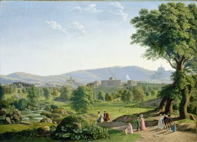 Kasteel Wilhelmshöhe met het Habichtswald door Johann Erdmann Hummel