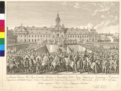 Kroning van keizer Leopold II tot koning van Hongarije in Bratislava op 15 november 1790 door Johann Ernst Mansfeld