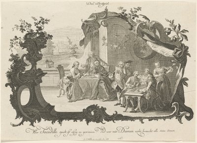 Das Bretspiel (Dames en Heren die Bordspellen Spelen) door Johann Esaias Nilson