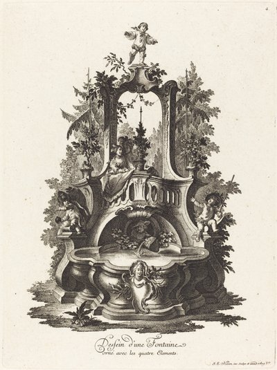 Ontwerp voor een Fontein Versierd met de Vier Elementen door Johann Esaias Nilson