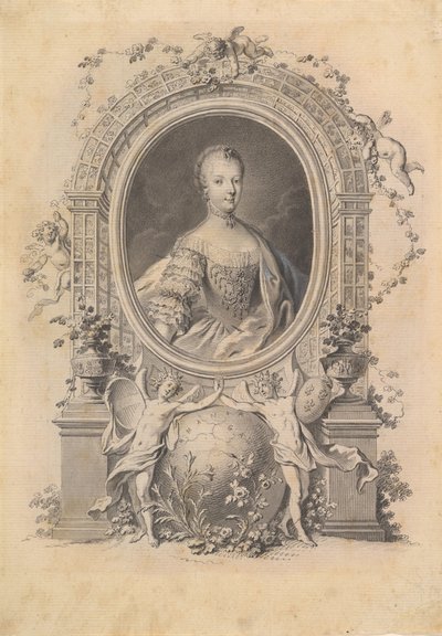 Portret van koningin Marie-Antoinette in een sierlijst, eind 18e eeuw door Johann Esaias Nilson