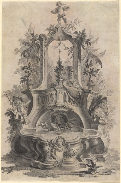 Rococo Fontein met Geliefden en de Vier Elementen door Johann Esaias Nilson