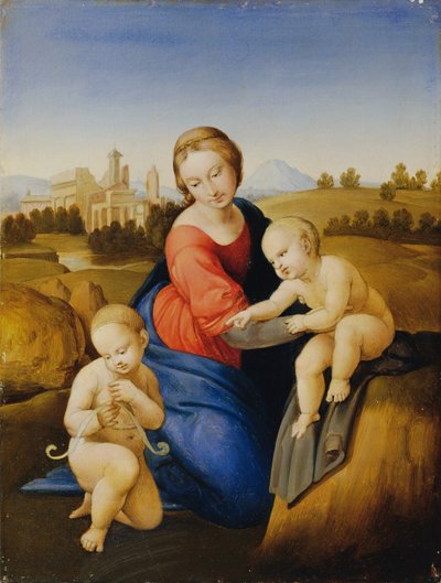 Madonna met kind en Johannes de Doper als kind door Johann Evangelist Scheffer von Leonhardshoff