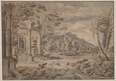 Antieke ruïnes langs een bergkust door Johann Franciscus Ermels