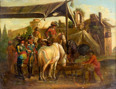 Een Paardenmarkt door Johann Friedrich (manner of) Morgenstern