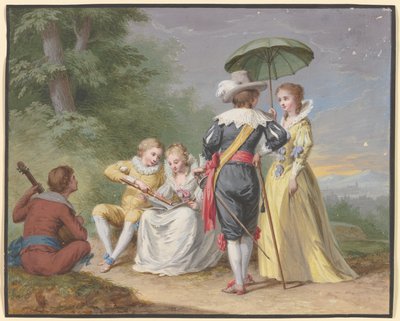 Muzikaal gezelschap aan de rand van het bos door Johann Friedrich August Tischbein