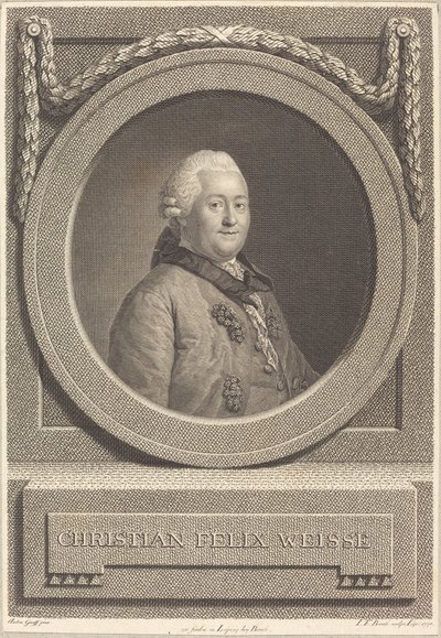 Christian Weisse door Johann Friedrich Bause after Anton Graff