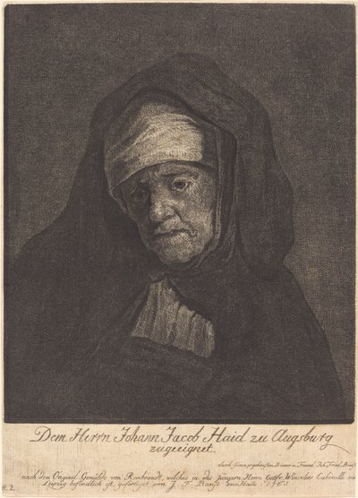 Hoofd van een oude vrouw door Johann Friedrich Bause after Rembrandt van Rijn