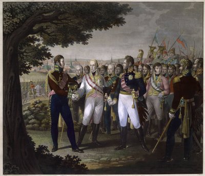 De ontmoeting tussen keizers Francis I van Oostenrijk, Alexander I van Rusland en Frederik Willem III van Pruisen in Praag op 18 maart 1813 door Johann Friedrich Jügel