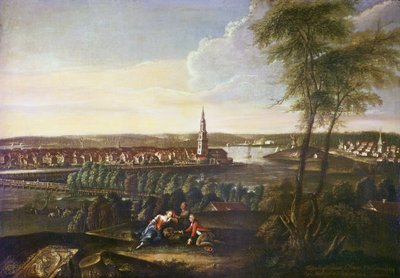 Uitzicht op de kerk van de Heilige Geest en de voorstad Nowawes vanaf de Brauhausberg, 1771 door Johann Friedrich Meyer