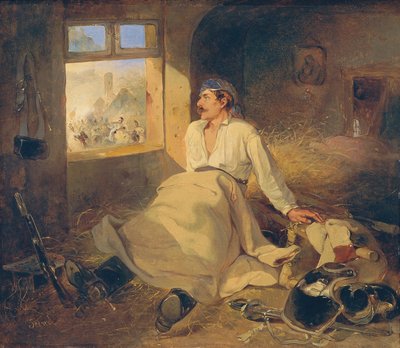 Gewonde kurassier op een hooizolder door Johann Friedrich Treml