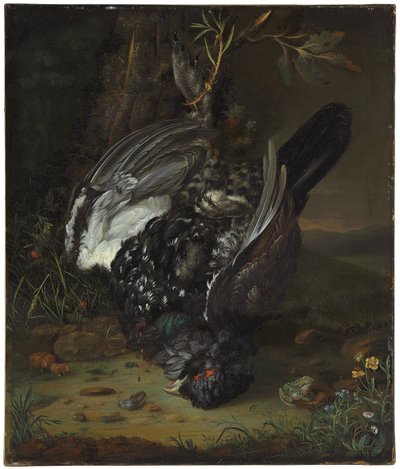 Een korhoen in een boslandschap, 1747 door Johann Friedrich von Grooth