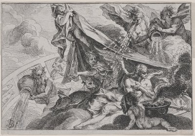 Allegorie van de winter met Diana de jageres door Johann Georg Bergmuller