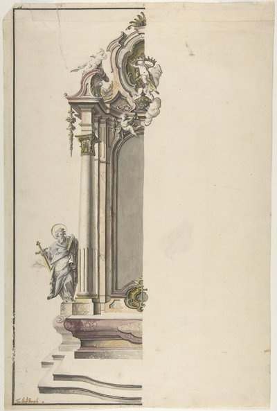 Ontwerp voor een Aediculair Altaar met St. Paulus aan de Linkerkant, midden 18e eeuw door Johann Georg Dirr