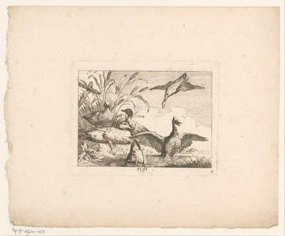 Landschap met zes eenden door Johann Georg Hertel (I) (possibly)