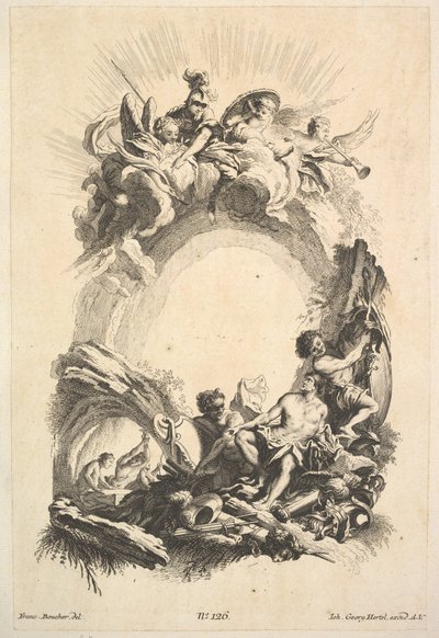 De smederijen van Vulcanus, uit Boek van Cartouches door Johann Georg Hertel