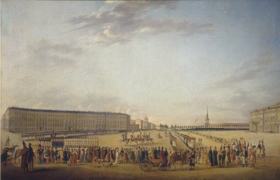 Wisseling van de wacht op het Paleisplein in Sint-Petersburg door Johann Georg Mayr
