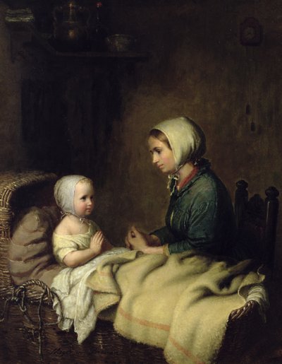 Klein meisje zegt haar gebeden in bed door Johann Georg Meyer von Bremen