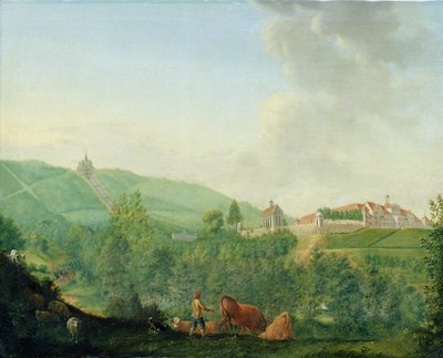 Kasteel Weissenstein, nabij Kassel (Wilhelmshöhe), 1778 door Johann Georg Pforr