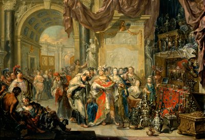Croesus toont zijn schatten aan Solon door Johann Georg Platzer
